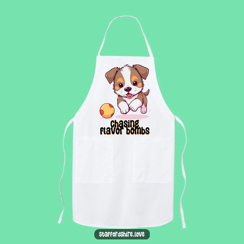 Funny Staffordshire Puppy Ball Chase Apron: Cute Dog Chef Gift