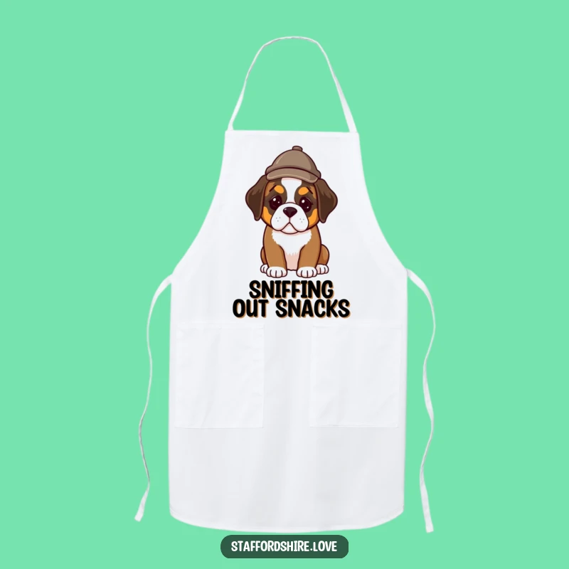 Funny Detective Saint Bernard Puppy Apron - Hilarious Kitchen Investigator Gift