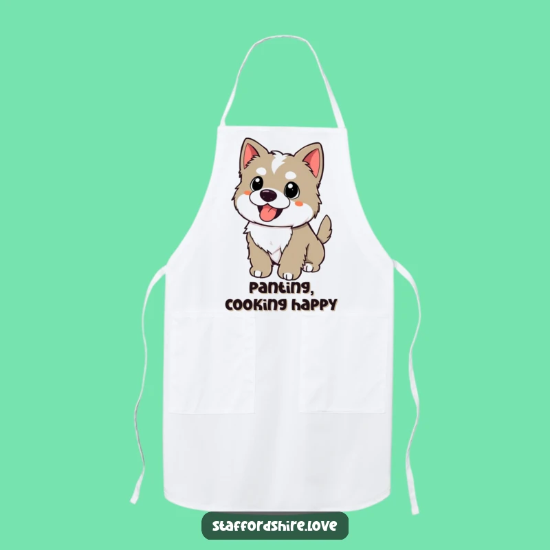 Funny Happy Staffy Apron: Kawaii Wagging Tail Puppy Kitchen Wear for Joyful Cooks