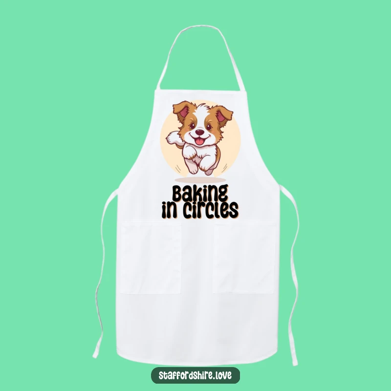 Funny Staffy Pup Tail Chase Apron: Kitchen Dog Gift for Staffy Owners