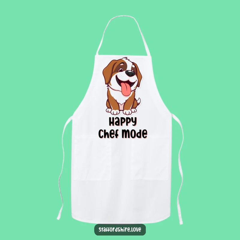 Funny Kawaii Saint Bernard Apron - Happy Chef Dog, Great Kitchen Gift