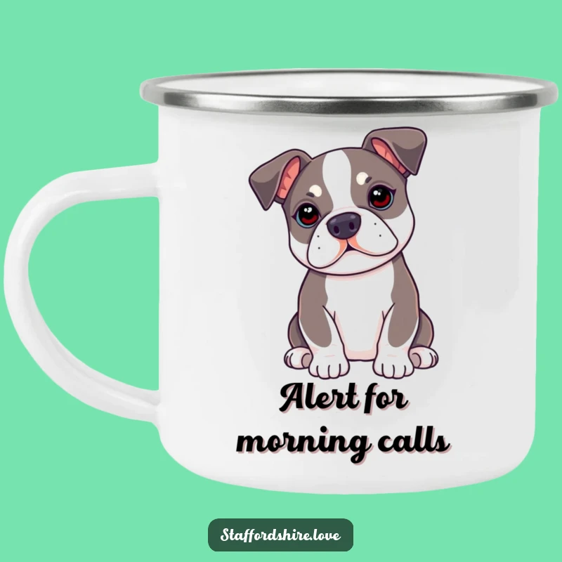 Funny Kawaii Staffy Camping Mug - Alert Brews for Outdoor Explorers