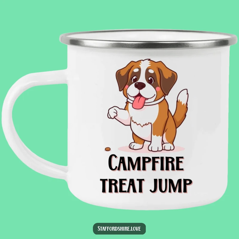 Funny Saint Bernard Treat Jump Camping Mug - Adventure-Ready Dog Lover Gift