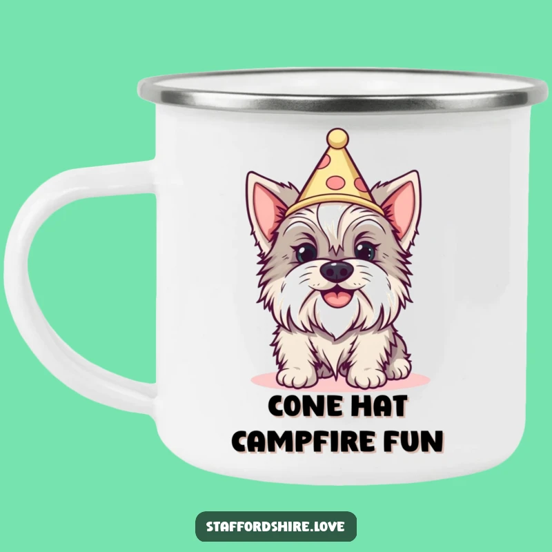Funny Staffy Silly Grin Cone Hat Camping Mug: Hilarious Dog Outdoors Gift