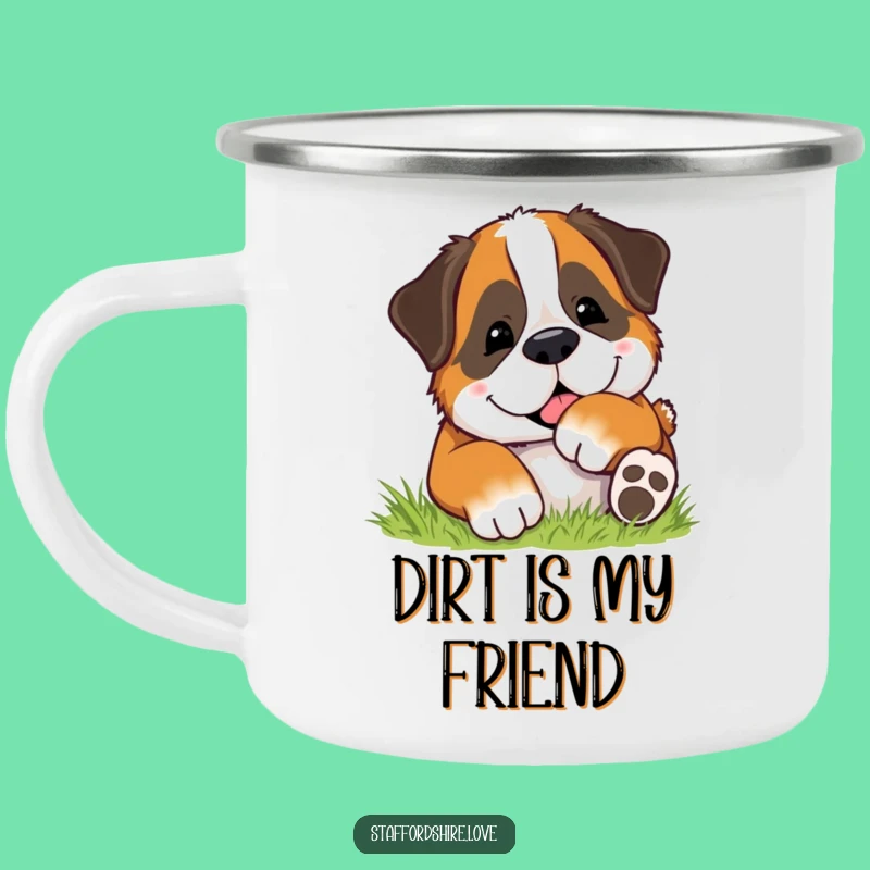 Funny Rolling Dog Camping Mug - Happy Saint Bernard Outdoor Joy Gift