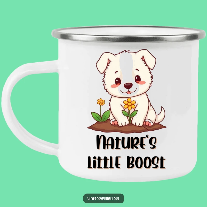 Durable Funny Staffordshire Flower Camping Mug: Gentle Adventures with Nature's Humor!