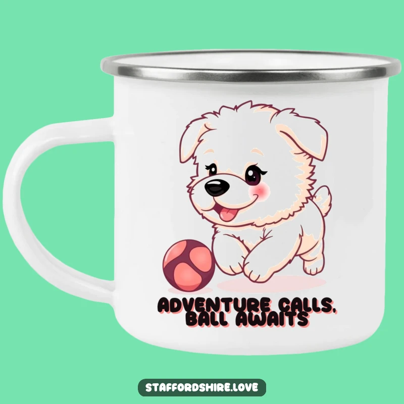 Funny Staffy Puppy Camping Mug, Cute Outdoor Dog Cup, Adorable Playful Gift