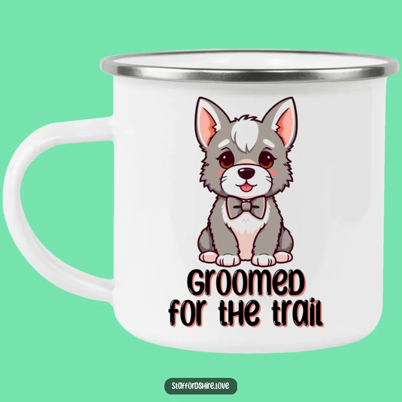 Funny Kawaii Staffy Bowtie Camping Mug: Adventure-Ready and Dapper