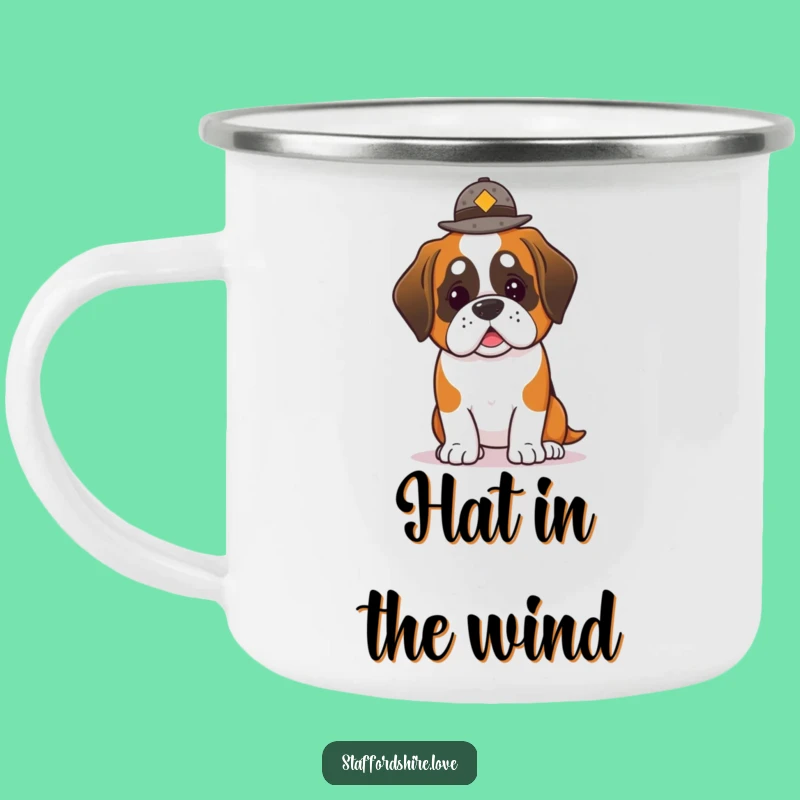 Funny Saint Bernard Hat Balance Enamel Mug: Adventure with Canine Style!