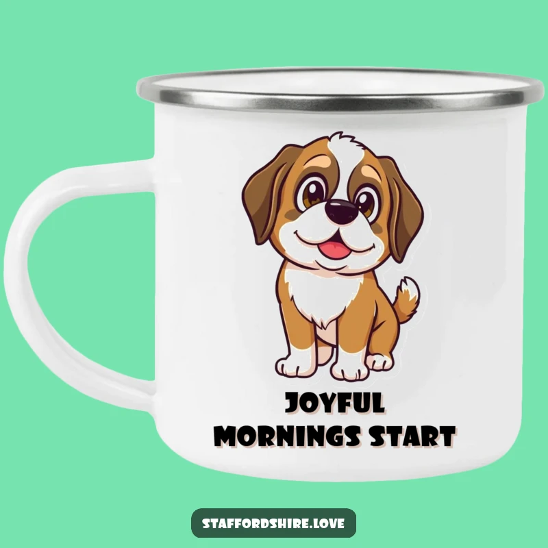 Funny Saint Bernard Camping Mug - Shining Eyes Wagging Enamel Gift