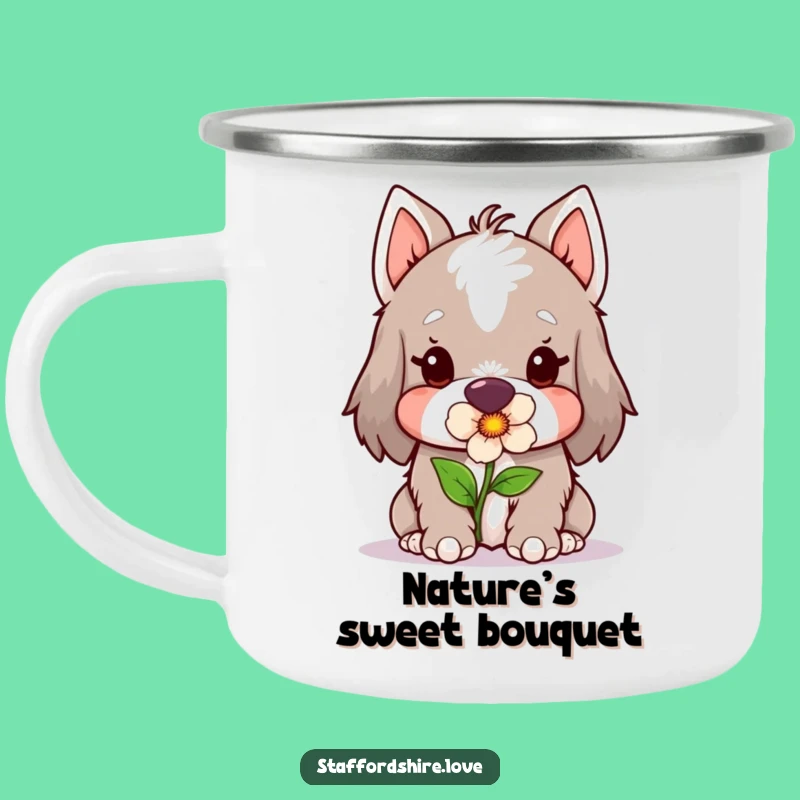 Funny Kawaii Staffordshire Camping Mug: Your Sweet Flower Buddy