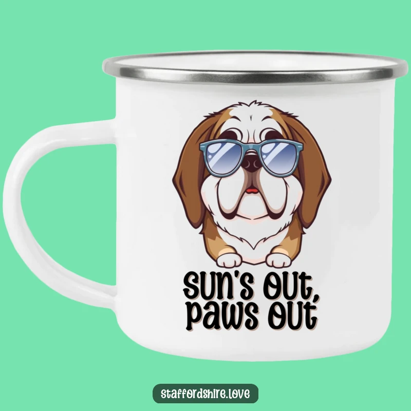 Adventure Funny Saint Bernard Goofy Sunglasses Camping Mug: Rugged Laughs!