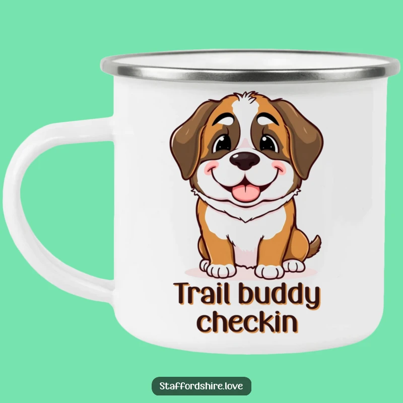 Adventure Funny Saint Bernard Nudge Camping Mug: Share Warmth Outdoors!
