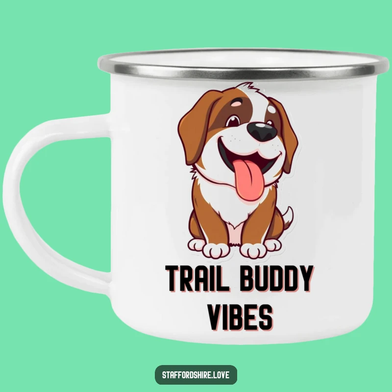 Funny Kawaii Saint Bernard Camping Mug - Happy Drinkware, Ideal Outdoor Gift