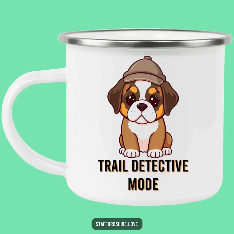 Funny Detective Puppy Camping Mug - Hilarious Saint Bernard Adventure Gift