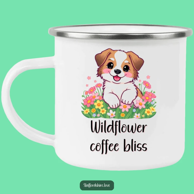 Funny Staffy Flower Roll Camping Mug: Cute Dog Outdoors Gift