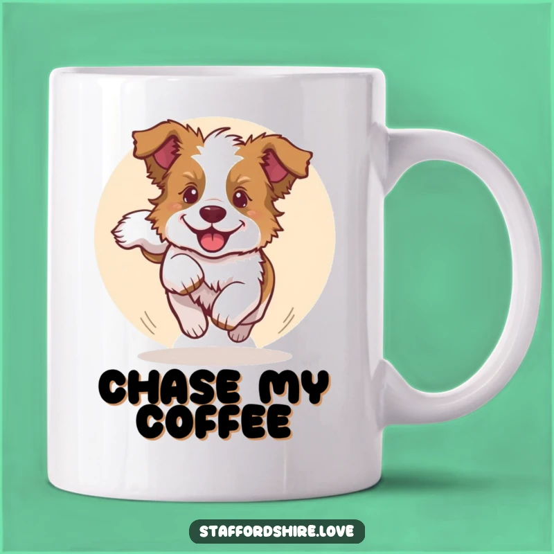 Funny Staffy Pup Tail Chase Mug: Joyful Dog Gift for Staffy Lovers