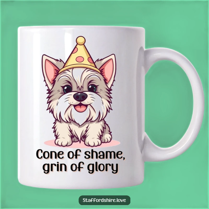 Funny Staffy Silly Grin Cone Hat Mug: Hilarious Dog Party Gift