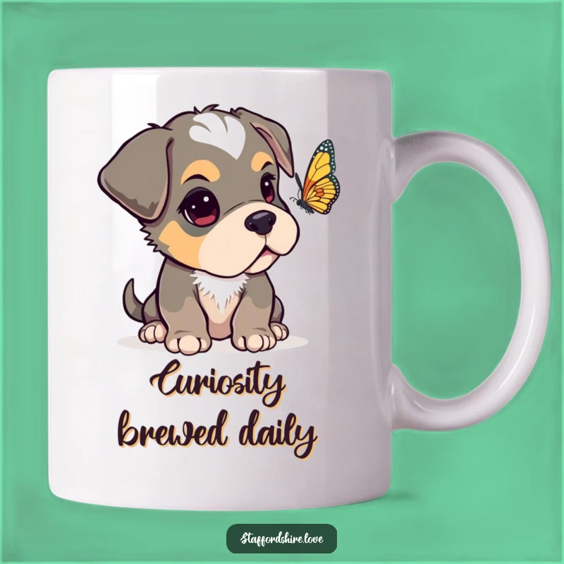 Funny Curious Staffy Mug, Adorable Dog Lover Gift, Whimsical Pup Cup