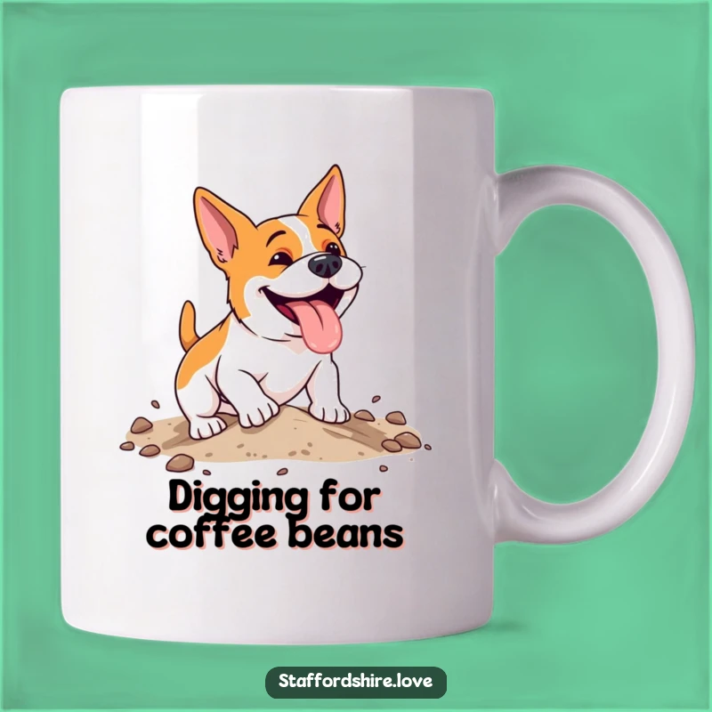Funny Digging Staffy Mug, Energetic Dog Lover Gift, Humorous Pooch Cup