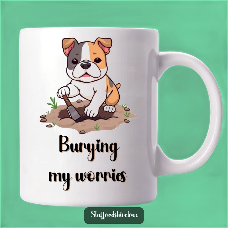 Funny Kawaii Staffy Digging Mug - Determined Pup Gift for Active Dog Lovers