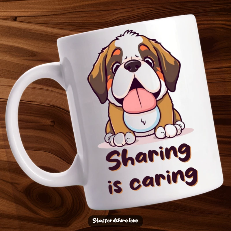 Funny Saint Bernard Mug: A cute kawaii Saint Bernard dog offering a slobbery toy with pure affection.
