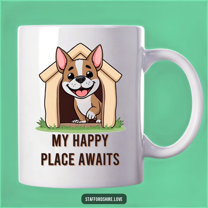 Funny Staffordshire Dog Mug: Cheerful Pooch in Doghouse, Perfect Gift!