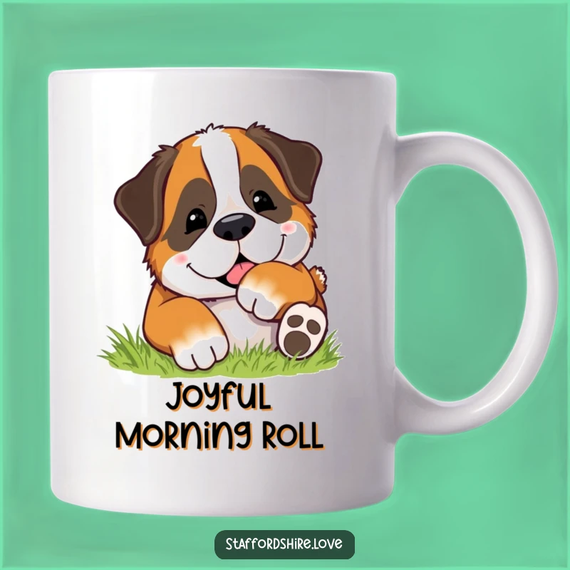 Funny Rolling Dog Mug - Happy Saint Bernard's Joyful Grass Moment Gift