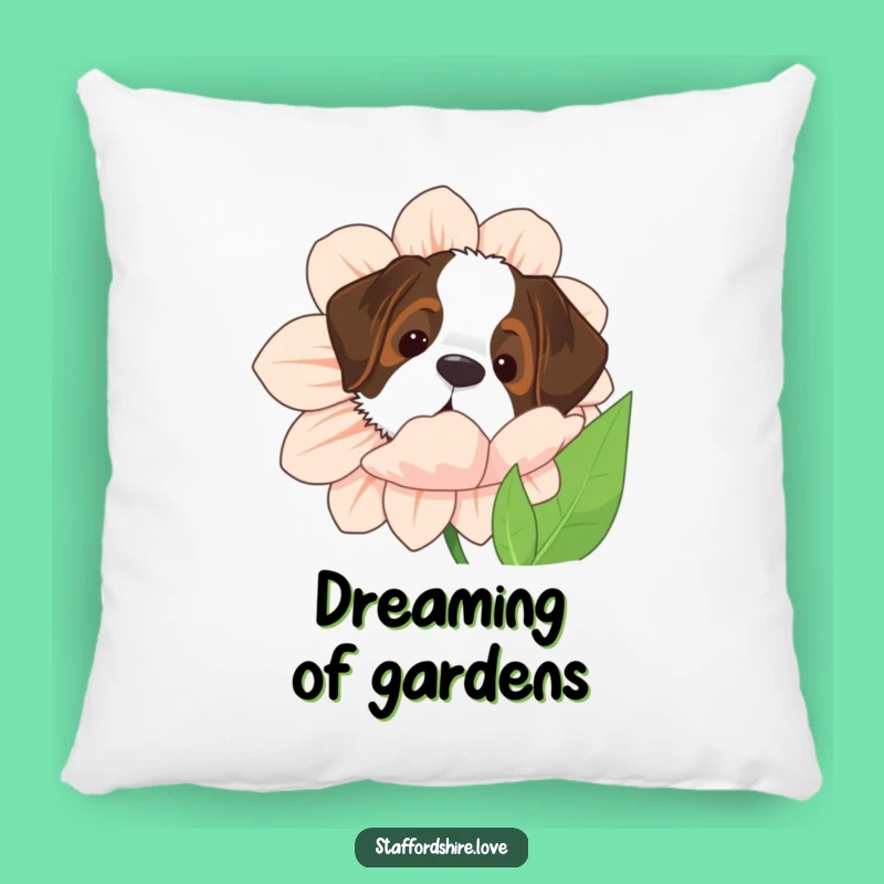 Funny Saint Bernard Pillow - Giant Flower Peekaboo Cushion