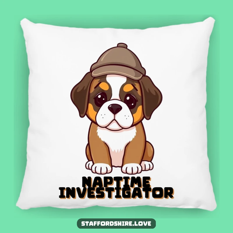 Funny Detective Puppy Pillow - Cozy Saint Bernard Mystery Cushion Gift
