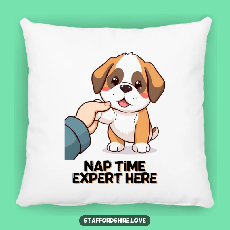 Funny Kawaii Saint Bernard Pillow: Cozy Dog Nudging Hand - Comfy & Humorous Gift!