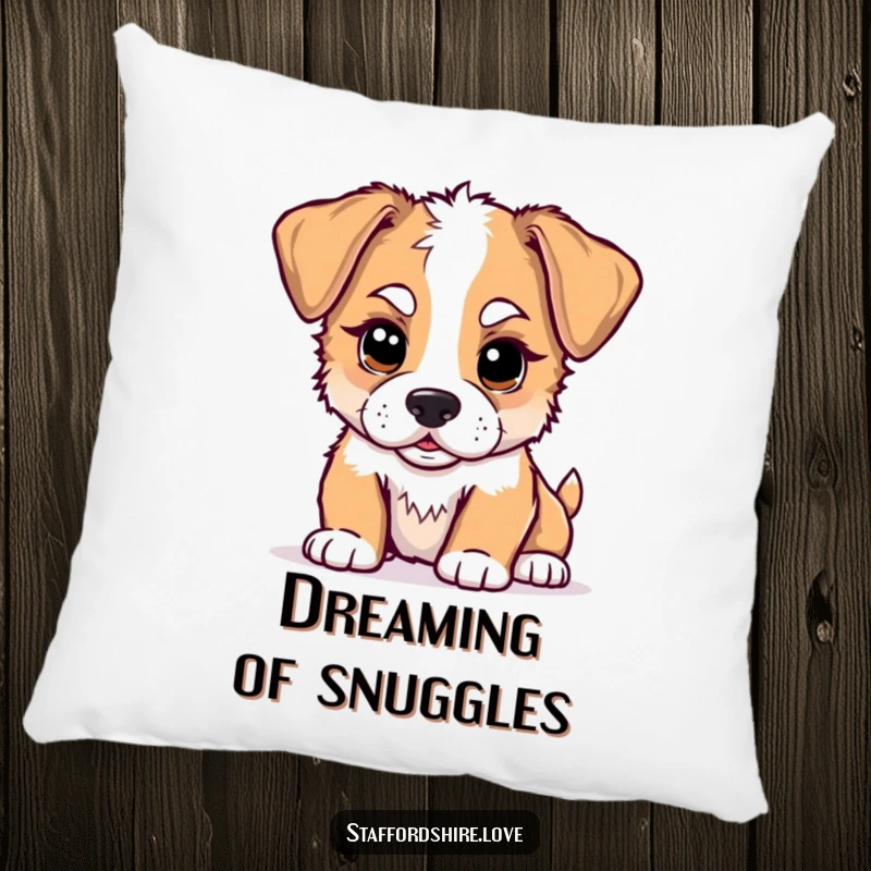 Funny kawaii Staffordshire puppy pillow, depicting a cute puppy playfully nudging, providing comfort and humor for living spaces.