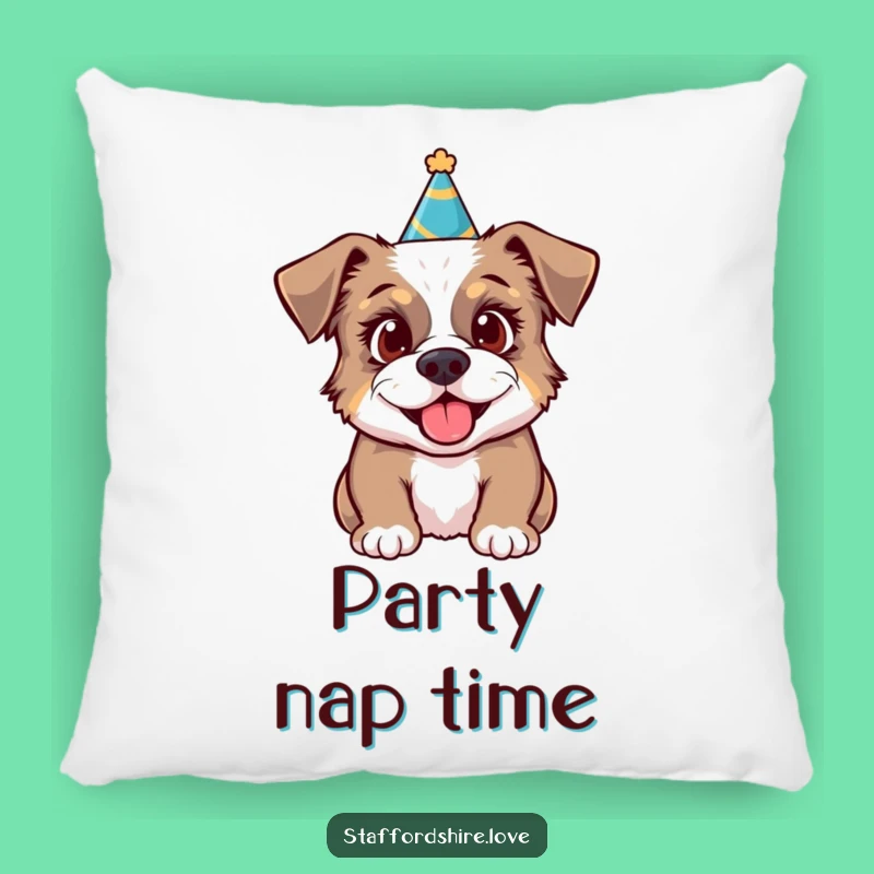 Funny Party Staffy Pillow: Festive Comfort, Excited Decor, Hilarious!