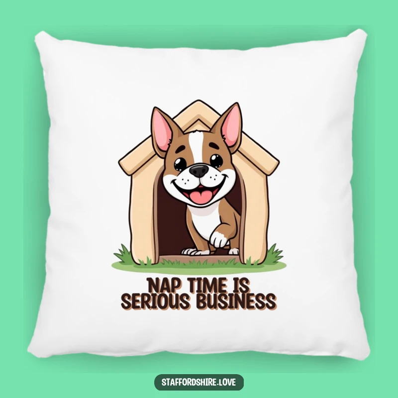 Funny Staffordshire Dog Pillow: Cozy Huggable Pup in Doghouse, Comfy Gift!