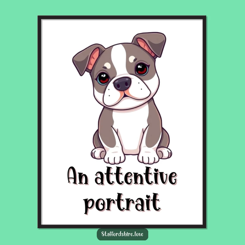 Funny Kawaii Staffy Digital Art Print - Instant Attentiveness for Your Walls
