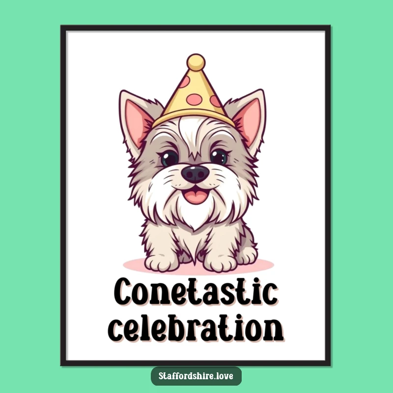 Funny Staffy Silly Grin Cone Hat Print: Hilarious Dog Art Gift