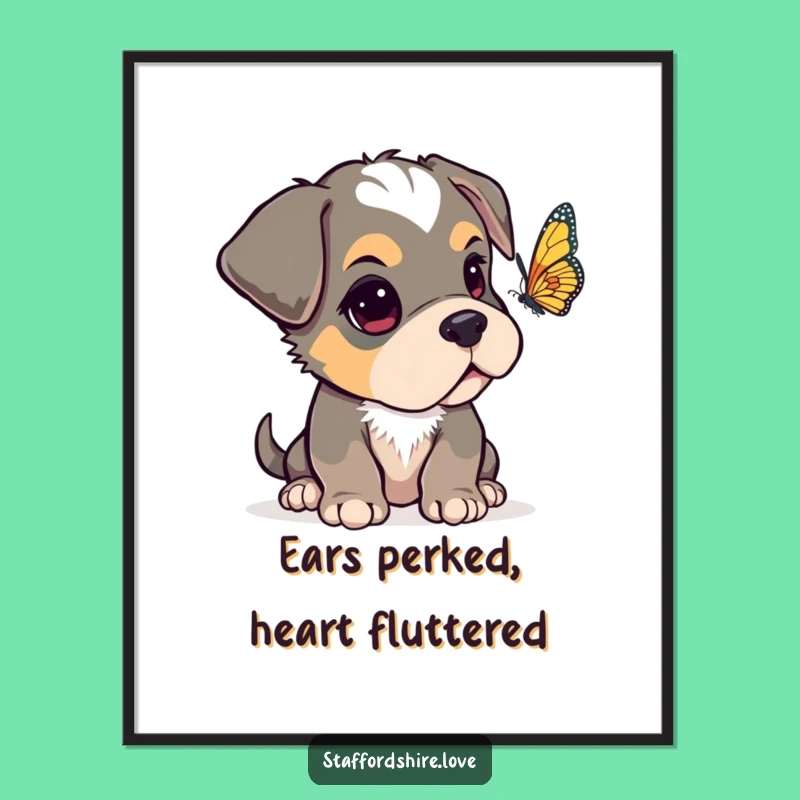 Funny Curious Staffy Digital Art, Adorable Dog Print, Whimsical Decor