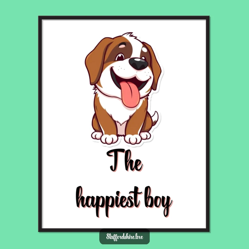 Funny Kawaii Saint Bernard Digital Art Print - Happy Dog Portrait, Instant Gift