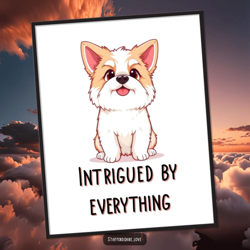 Funny Kawaii Staffordshire Digital Art Print, featuring a cute Staffy with a curious head tilt, perfect for instant, charming wall decor.