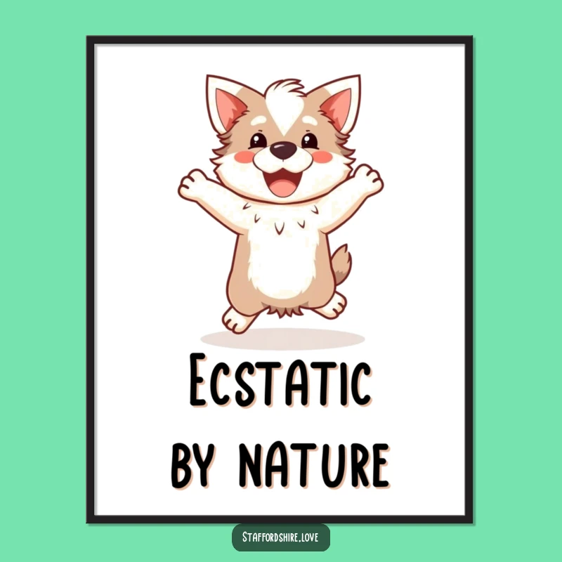 Funny Kawaii Staffordshire Digital Art: Instant Happy Jump Decor