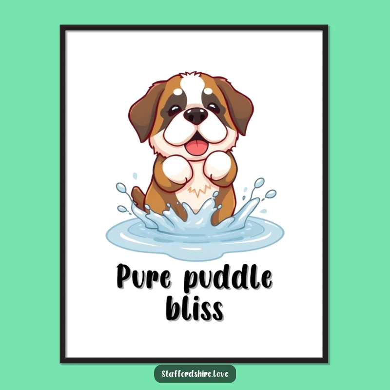 Funny Saint Bernard Splash Digital Art: Instant Kawaii Decor