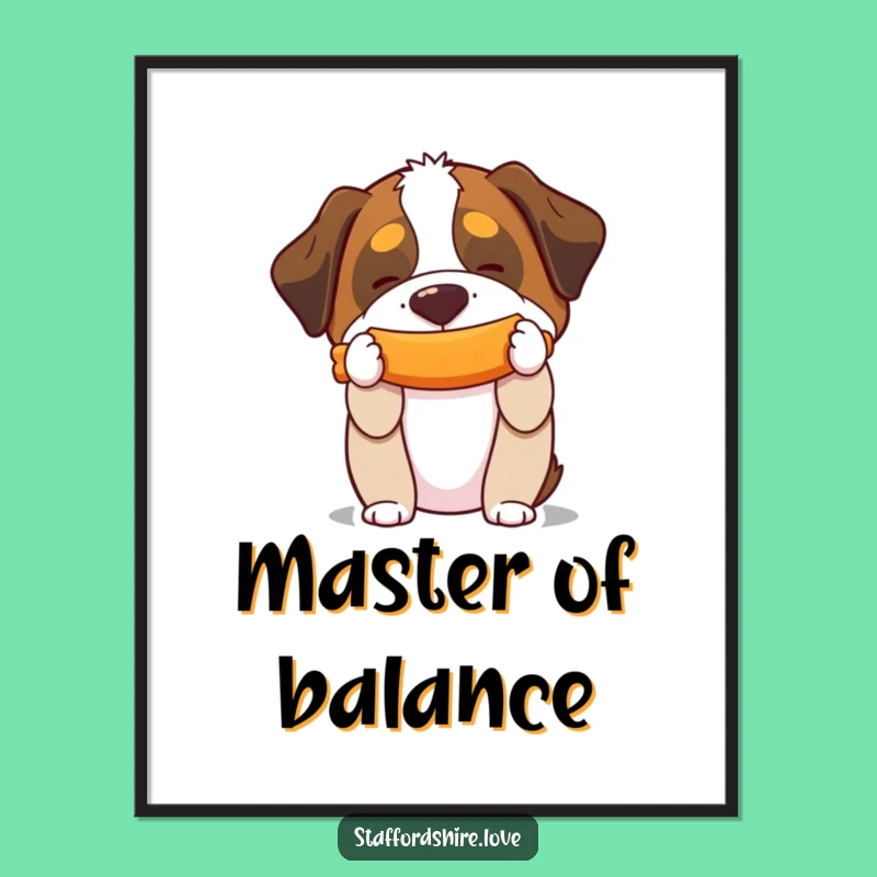 Funny Saint Bernard Toy Balancing Digital Art Print: Hilarious Dog Art for Instant Wall Decor