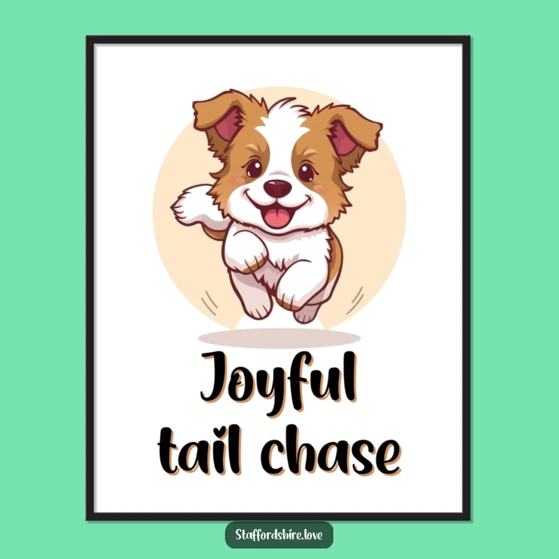 Funny Staffy Pup Tail Chase Digital Print: Instant Dog Decor Gift