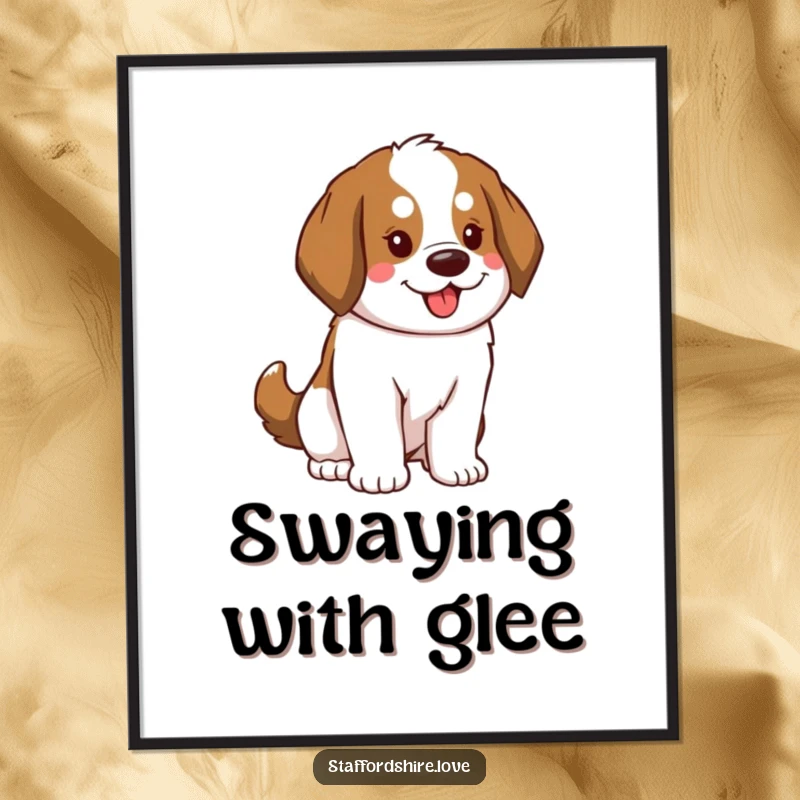 Funny Saint Bernard Digital Art Print featuring a dog with a fluffy tail swaying enthusiastically, ready to bring vibrant energy to your walls.