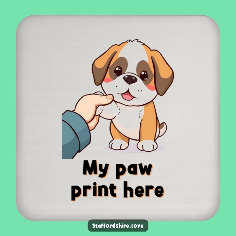 Funny Kawaii Saint Bernard Coaster Set: Dog Nudging Hand - Humorous Table Protection!