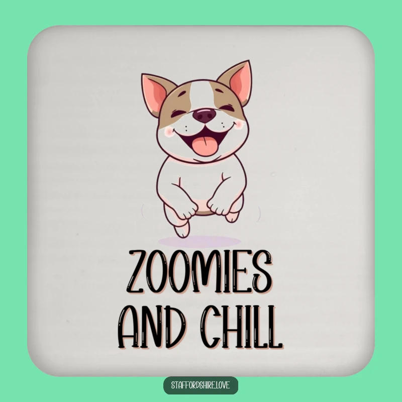 Funny Kawaii Staffie Zoomie Drink Coaster - Speedy Style, Perfect Funny Gift!