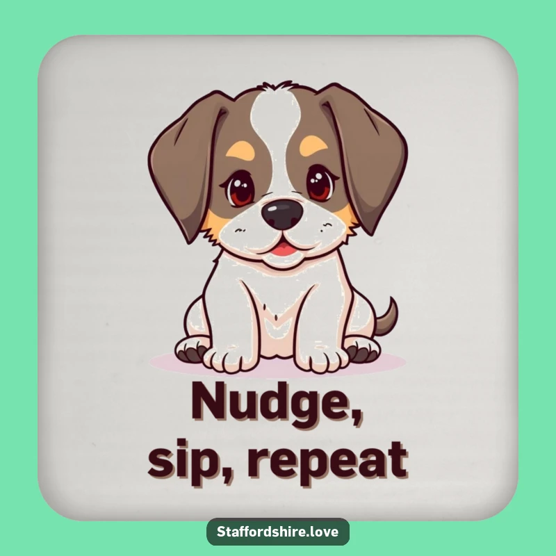 Funny Nudging Puppy Coaster: Kawaii Staffy for Playful Table Protection