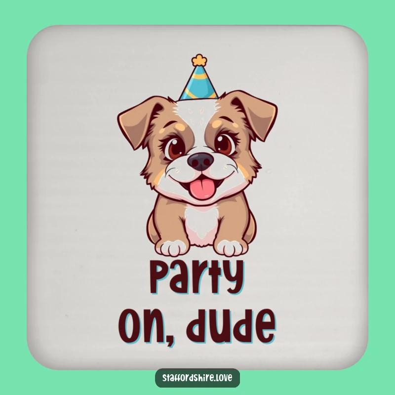 Funny Party Staffy Coaster: Festive Fun, Excited Protection, Hilarious!