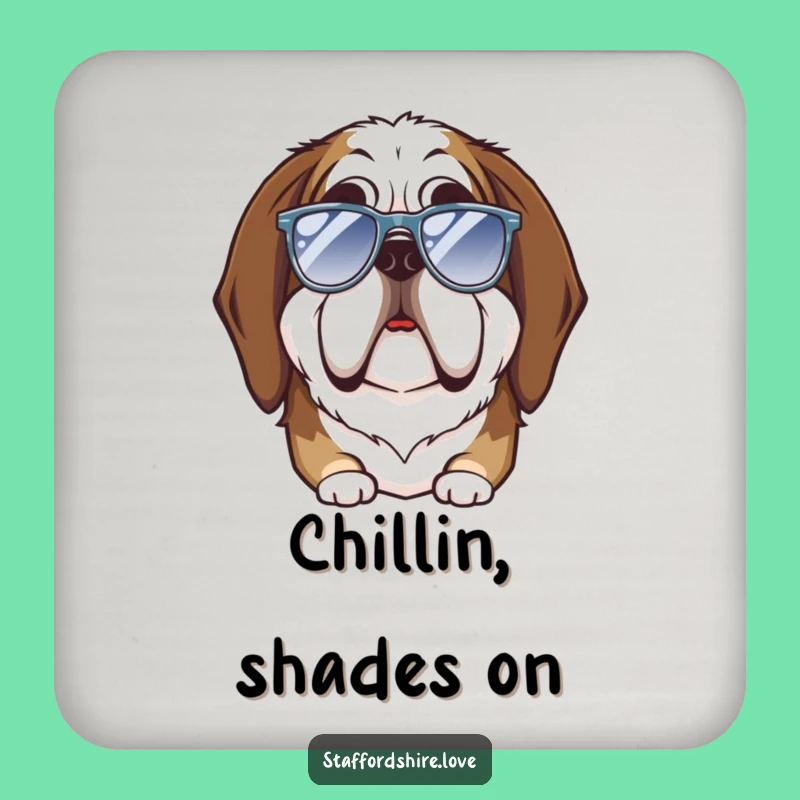 Funny Saint Bernard Goofy Sunglasses Coaster: Protect Surfaces with Humor!
