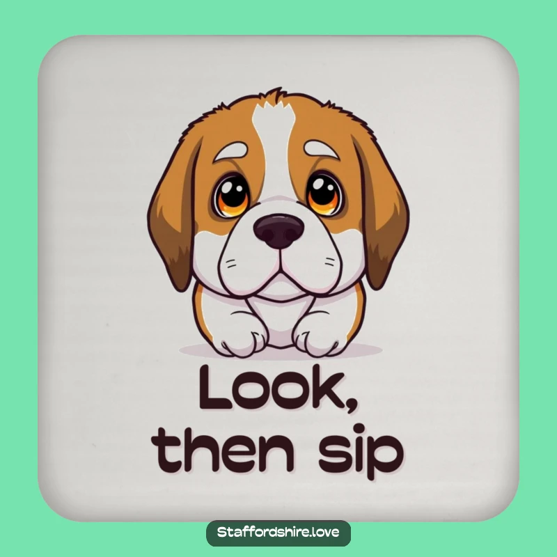 Funny Soulful Eyes Coaster Set - Heartwarming Saint Bernard Table Gift